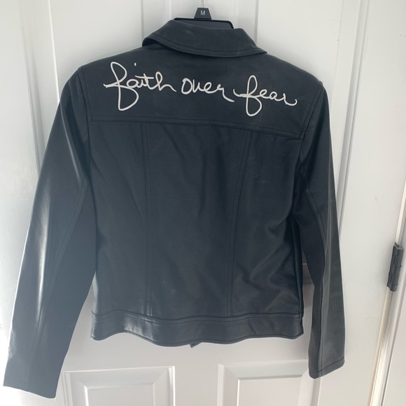 Embroidered Faux Leather Moto Jacket - Picture 3 of 4